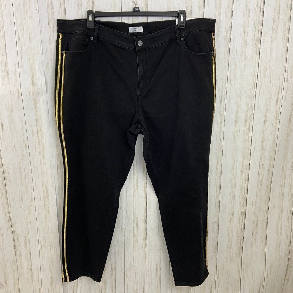 Loft Plus Black Modern Skinny Shimmer Stripe Side Hem Jeans Size 26